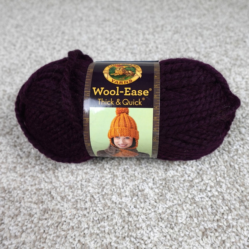 Lion Brand Wool-Ease Thick & Quick Yarn Eggplant Purple 147 Super Bulky 6oz